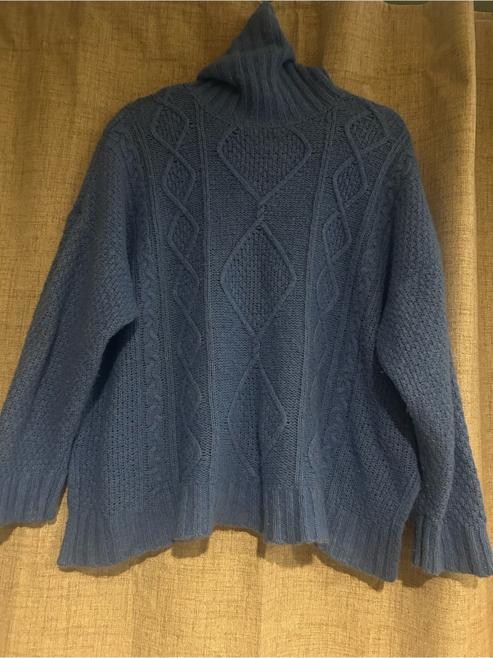 Aerie Cozy Blue CableKnit Turtleneck oversized Sweater wide cuff